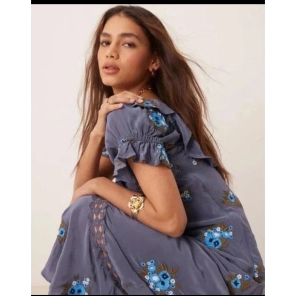 FREE PEOPLE Floral Embroidered Bali Santa Cruz Ruffle Maxi Dress L NWT - Picture 2 of 10